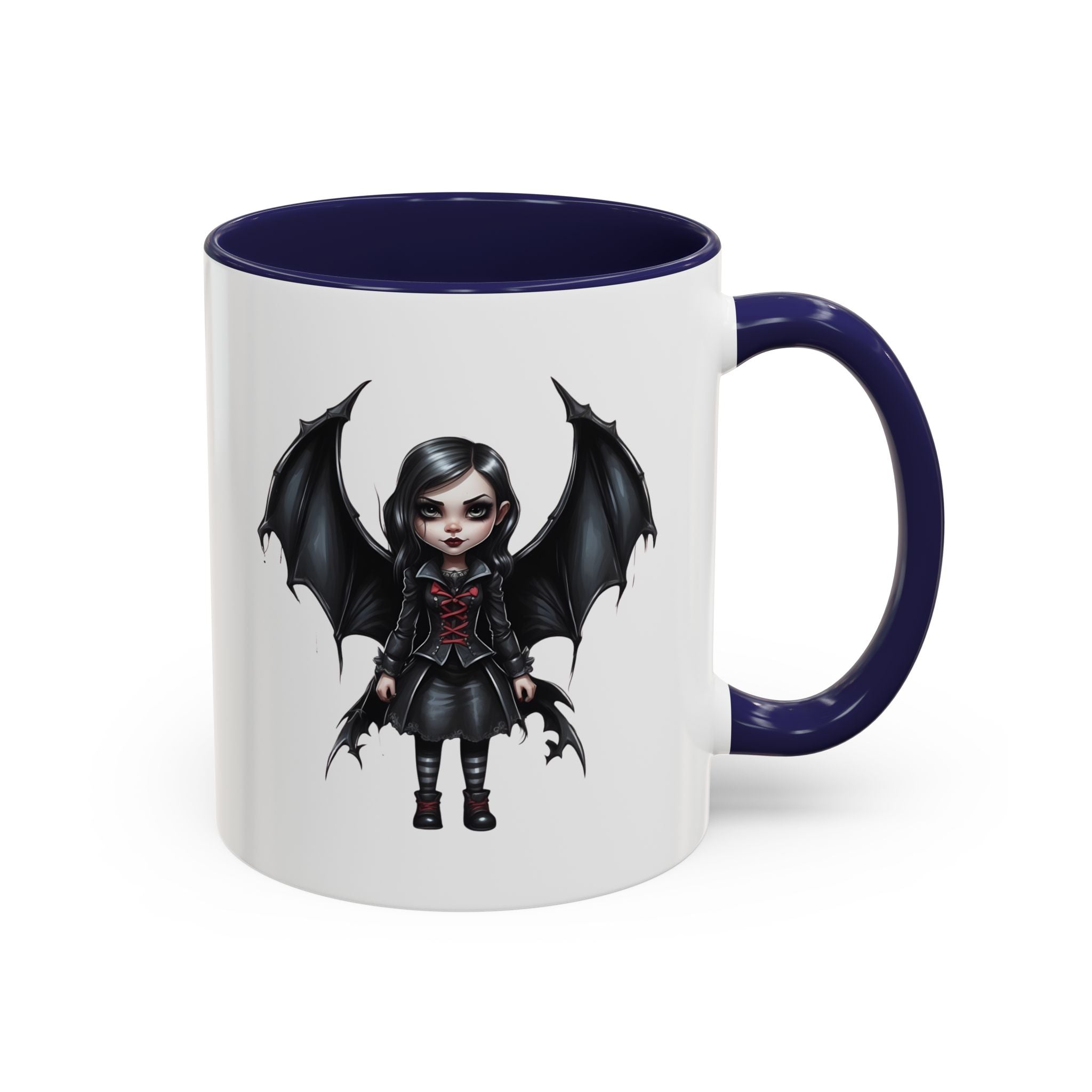 Gothic vampire girl with bat wings horror art Accent Coffee Mug (11, 15oz) vamp18