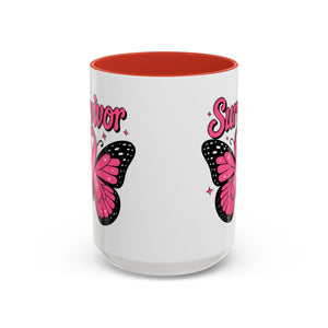 Survivor Butterfly Coffee Mug, Inspirational Gift, Pink Ribbon Mug, Breast Cancer Awareness, Empowerment Cup, Motivational Drinkware