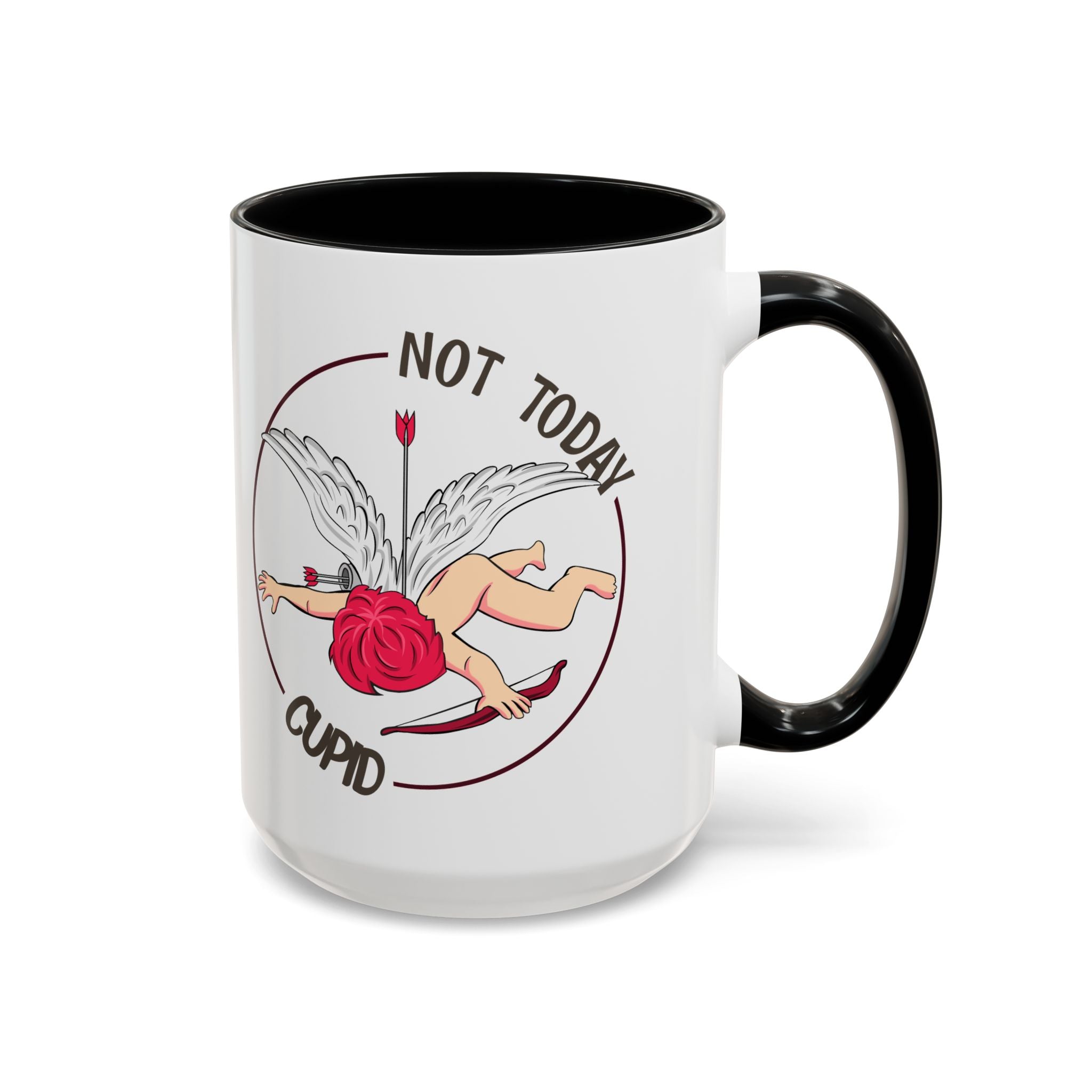Not Today Cupid Coffee Mug — Funny Anti-Valentine Accent Mug (11/15oz)