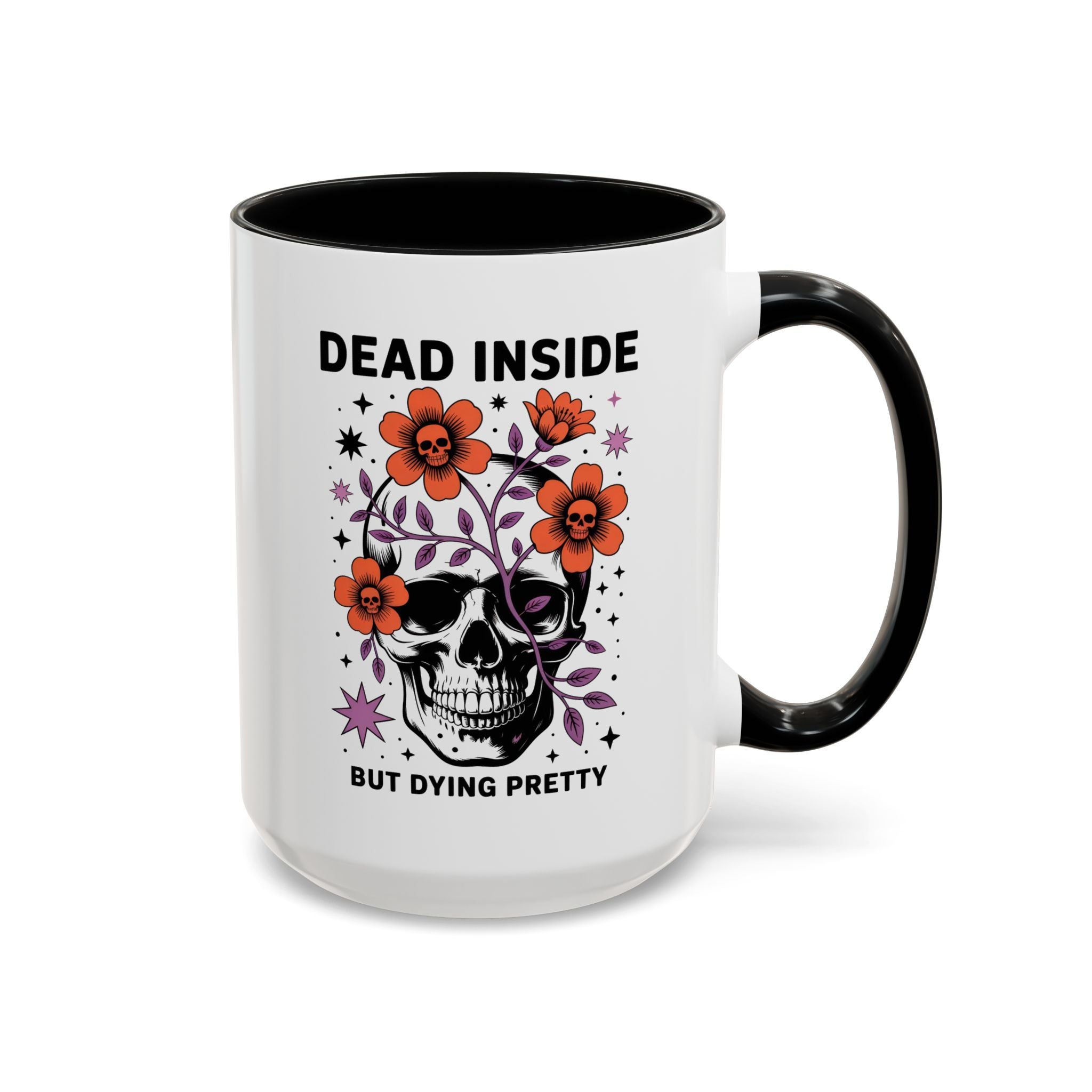 Dead Inside But Dying Pretty Accent Coffee Mug — Floral Skull 11/15oz