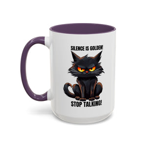 Funny Cat Mug | Silence Is Golden Coffee Cup | Gift for Cat Lovers | Humorous Kitchenware | Ceramic Teacup | Unique Animal Gifts