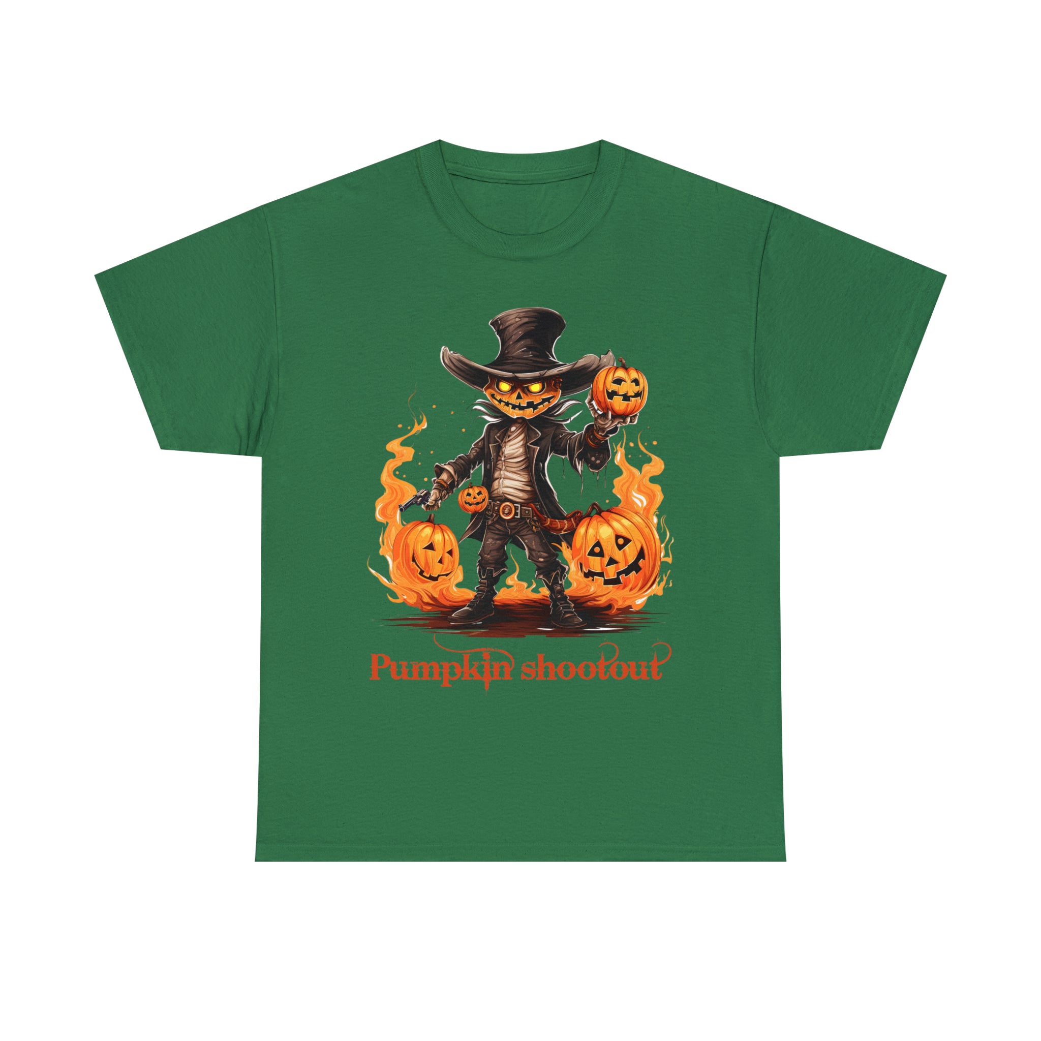 Halloween t shirt pumpkin western style shootout funny fall fun scary stocking stuffer for whole family  cotton tee