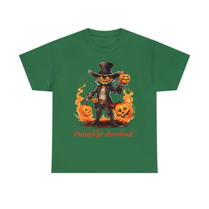 Halloween t shirt pumpkin western style shootout funny fall fun scary stocking stuffer for whole family  cotton tee