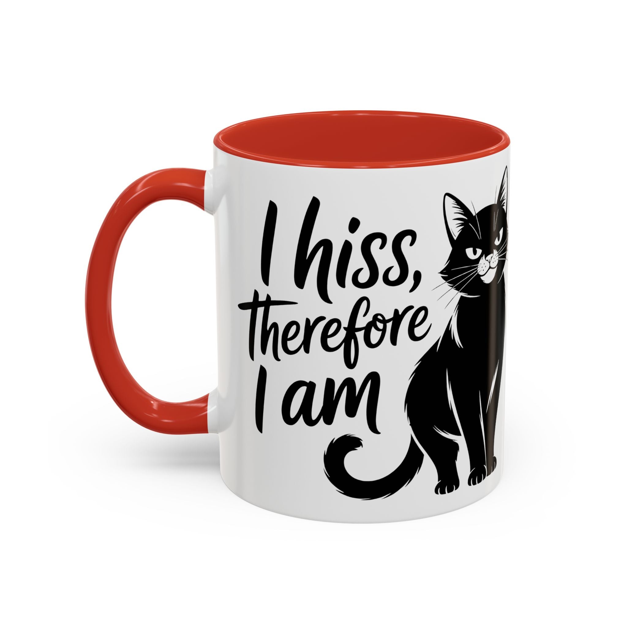 Cat Coffee Mug — "I Hiss Therefore I Am" Black Cat Accent Mug sarcasm attitude