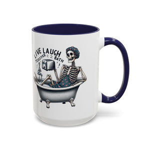 Skeleton Bath Time Coffee Mug, Live Laugh Roast & Relax Skeleton Mug, Funny Gift for Halloween, Quirky Kitchen Decor, Unique Coffee Cup
