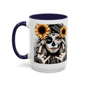 Sunflower Skull Accent Coffee Mug, Gothic Floral Mug, Unique Gift for Coffee Lovers, Boho Decor, Halloween Mug, Artful Drinkware