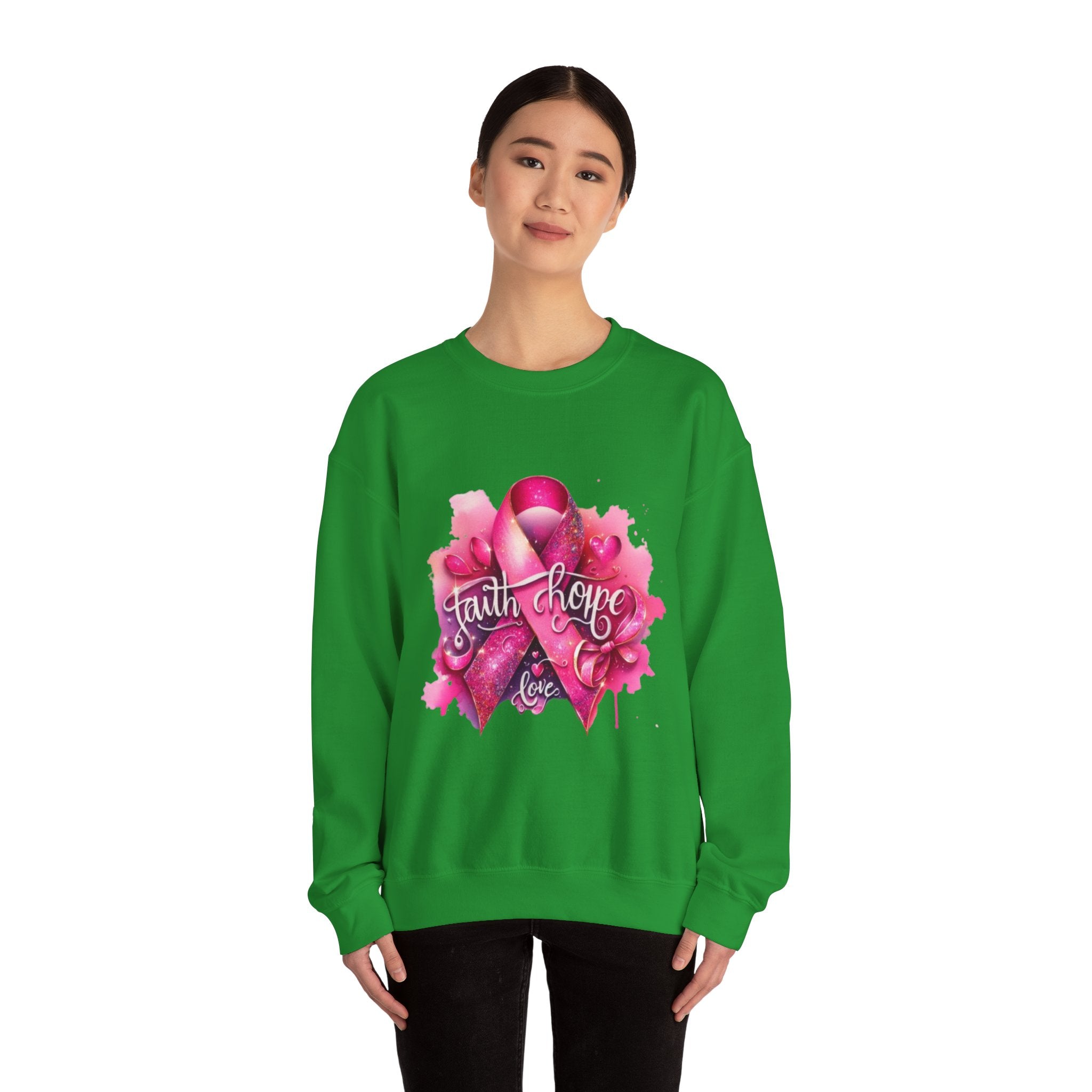 Breast Cancer Awareness Sweatshirt, Faith Hope Love Crewneck, Comfort Fashion, Supportive Gift for Her, Pink Ribbon Apparel
