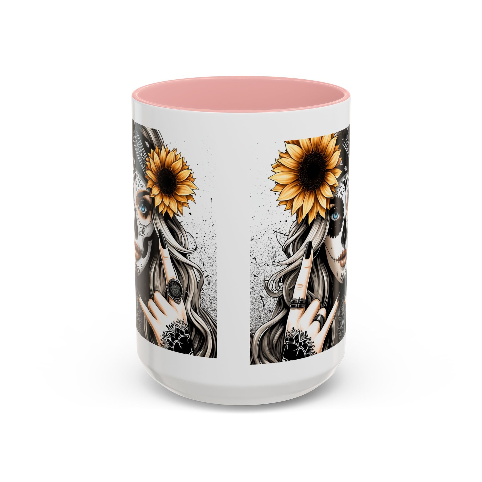 Sunflower Skull Accent Coffee Mug, Gothic Floral Mug, Unique Gift for Coffee Lovers, Boho Decor, Halloween Mug, Artful Drinkware