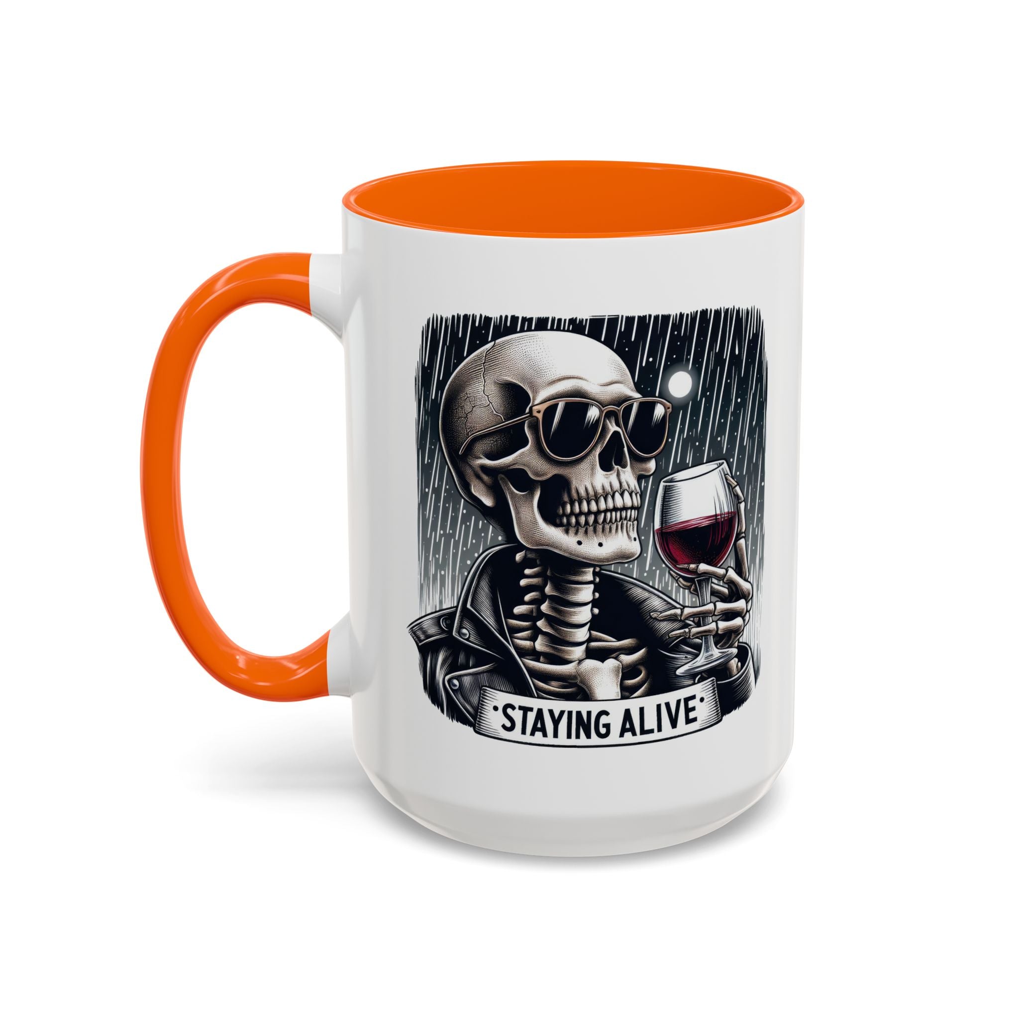 Stylish Skull Coffee Mug, Gothic Drinkware, Staying Alive Gift for Halloween, Funny Office Mug, Alternative Drinkware