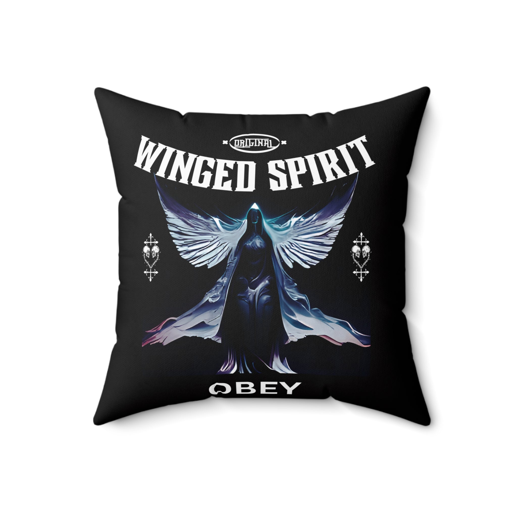 Obey winged spirit gothic Spun Polyester Square Pillow