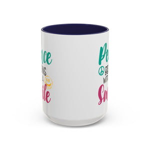 Inspirational Peace Coffee Mug - "Peace Begins with a Smile" - 11oz & 15oz