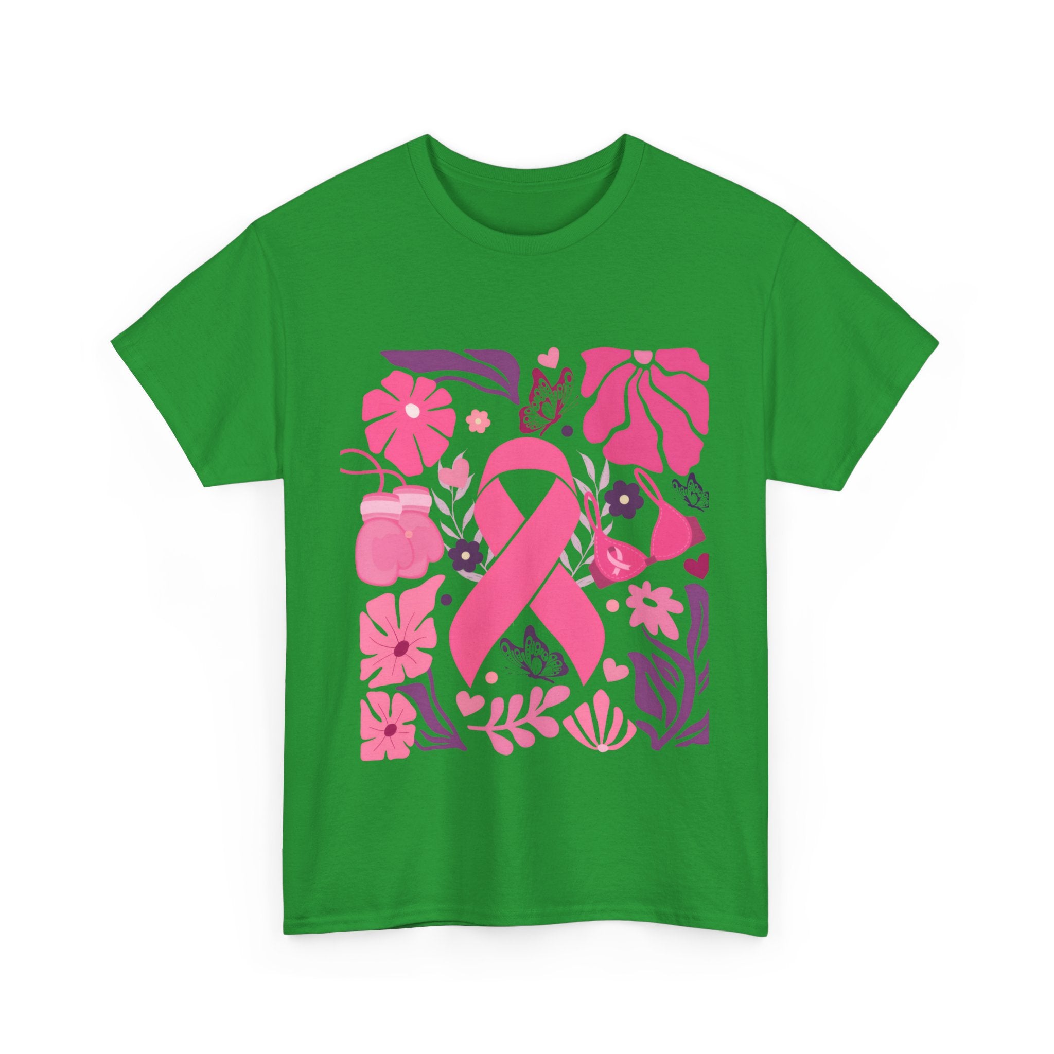 Pink Ribbon Awareness Tee, Flower Power Shirt, Support Breast Cancer, Unisex Cotton T-shirt, Thoughtful Gift for Her