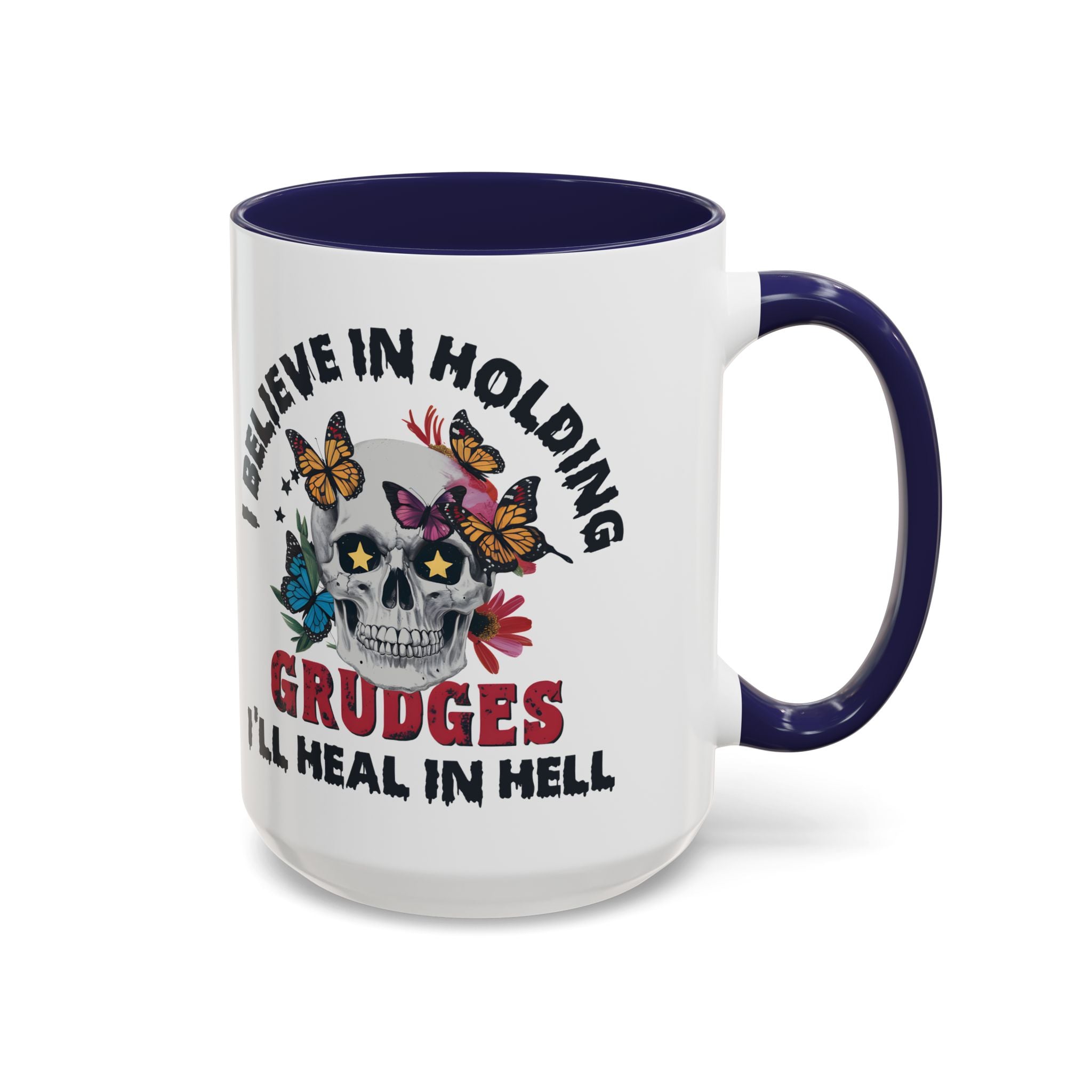 Grudge-Holder Coffee Mug - 11 & 15oz Ceramic with Floral Skull Design gothic horror art