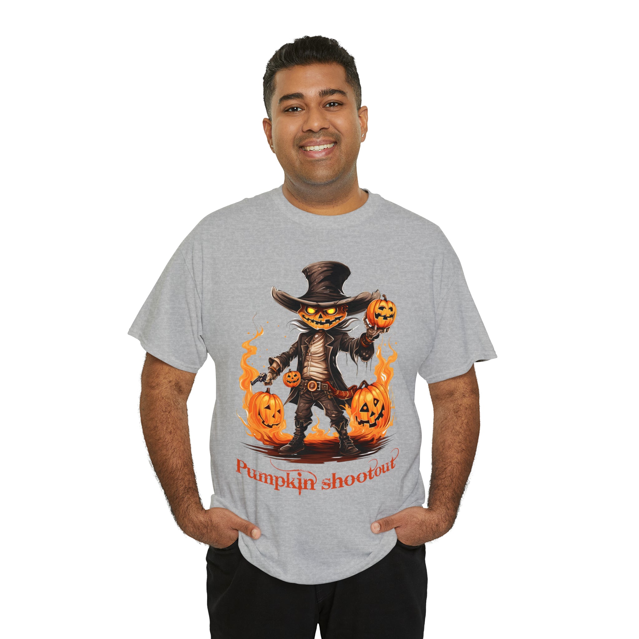Halloween t shirt pumpkin western style shootout funny fall fun scary stocking stuffer for whole family  cotton tee