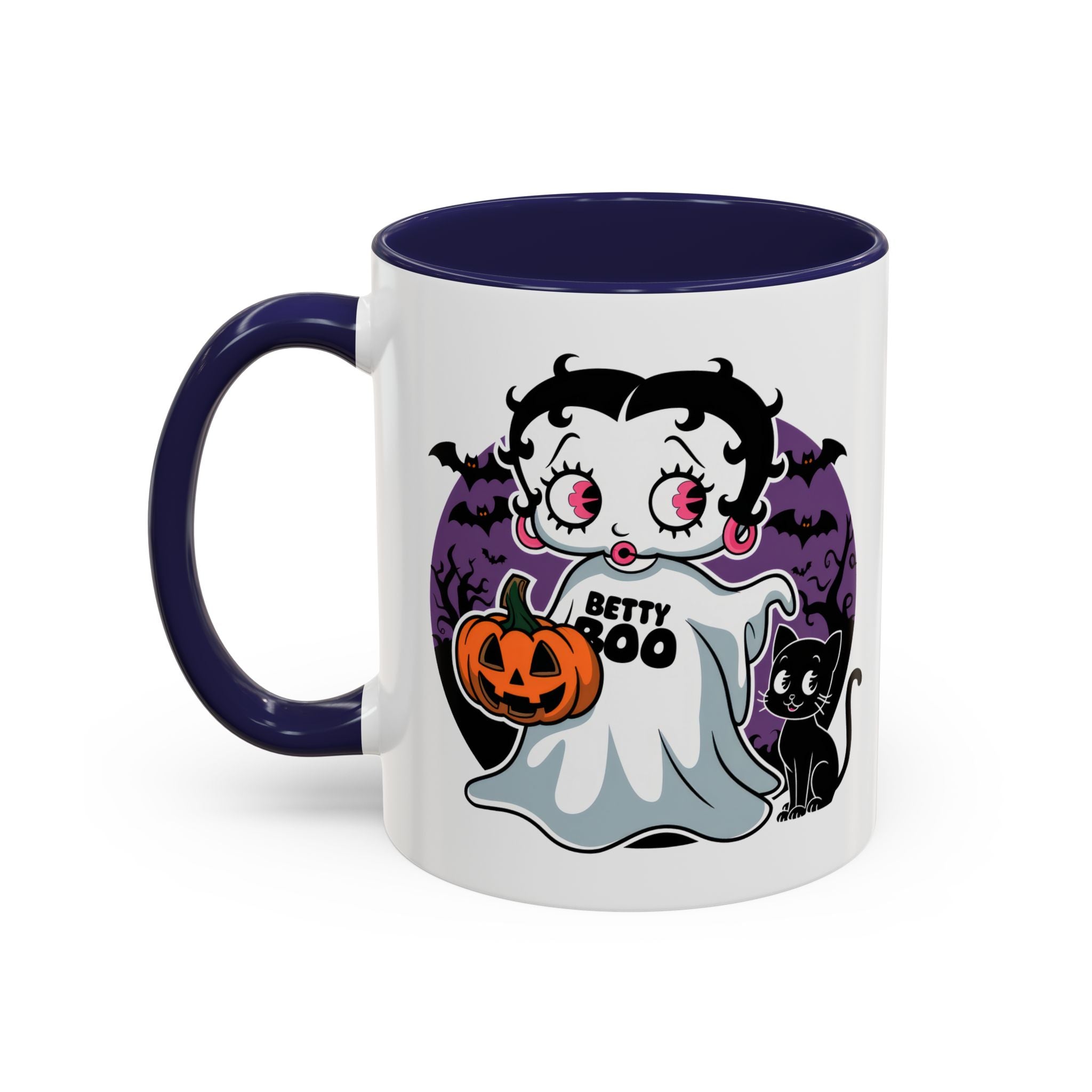 Betty Boo Halloween Ghost Mug — Cute Spooky Pumpkin & Black Cat Accent Coffee Cup