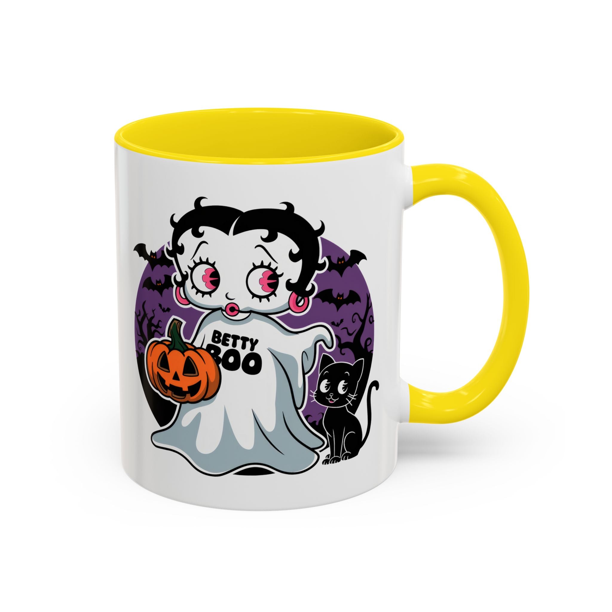 Betty Boo Halloween Ghost Mug — Cute Spooky Pumpkin & Black Cat Accent Coffee Cup