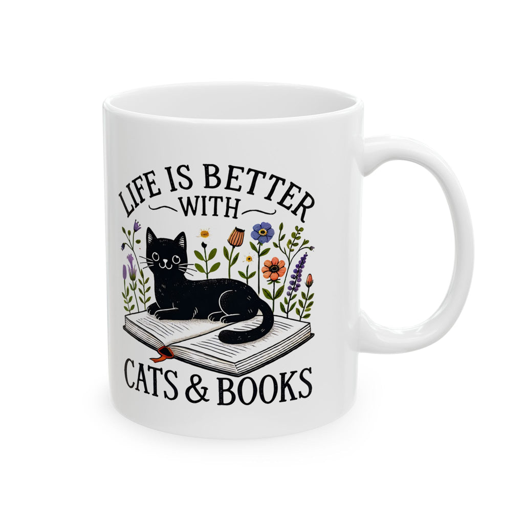 Cat Lover coffee Mug, Book Lover Gift, Cute Cat Mug, Cozy Tea Cup, Cat-Themed Coffee Mug, Reading Lover Gift
