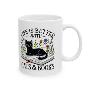 Cat Lover coffee Mug, Book Lover Gift, Cute Cat Mug, Cozy Tea Cup, Cat-Themed Coffee Mug, Reading Lover Gift