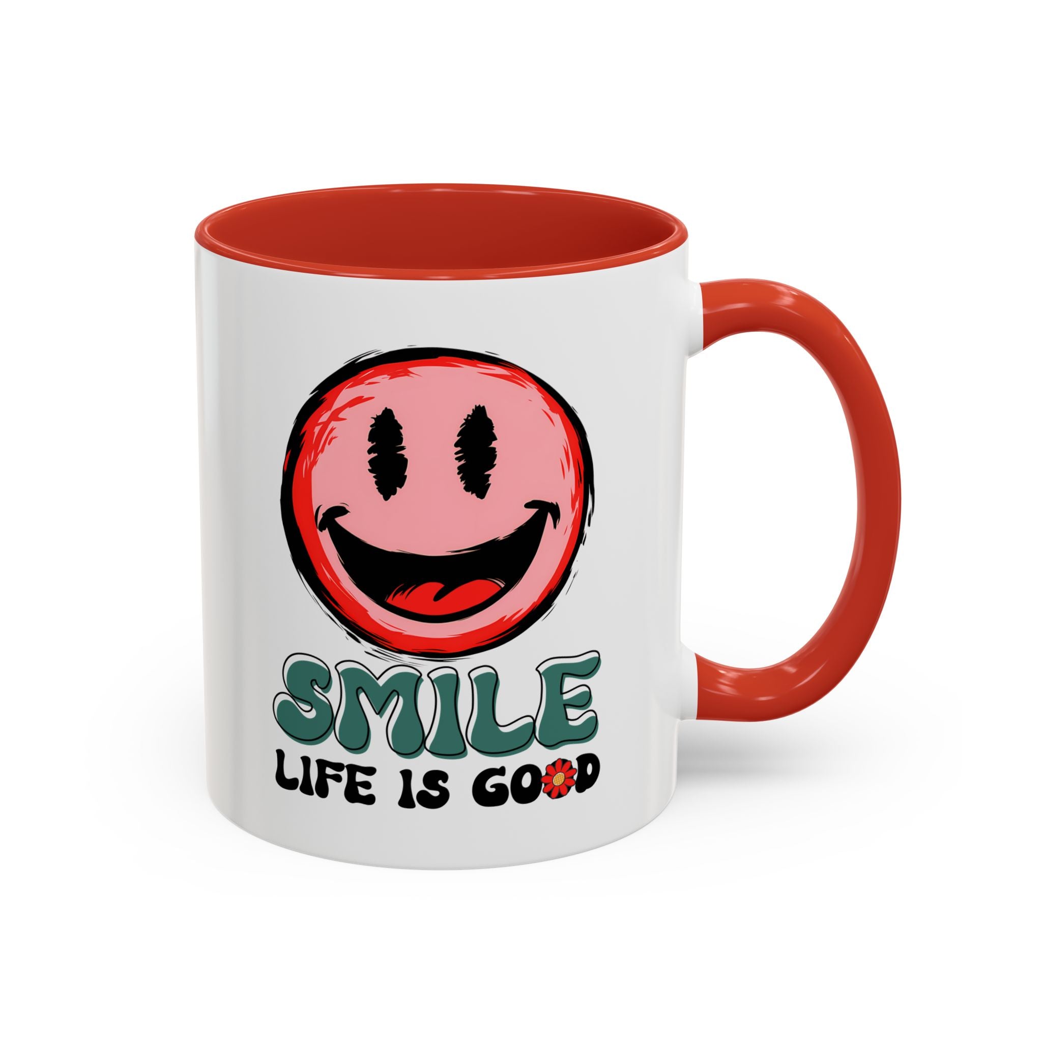 Smiley Face Accent Coffee Mug - "Smile, Life is Good" - 11oz & 15oz