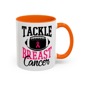 Tackle Breast Cancer Coffee Mug, Supportive Gift for Football Fans, Awareness Mug, Cheer Team Spirit, Fundraiser Drinkware
