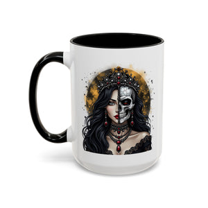 Gothic Art Accent Mug - Artistic Skull & Lady Design, Unique Coffee Cup for Halloween, Gift for Her, Decorative Kitchenware, Dark Aesthetic