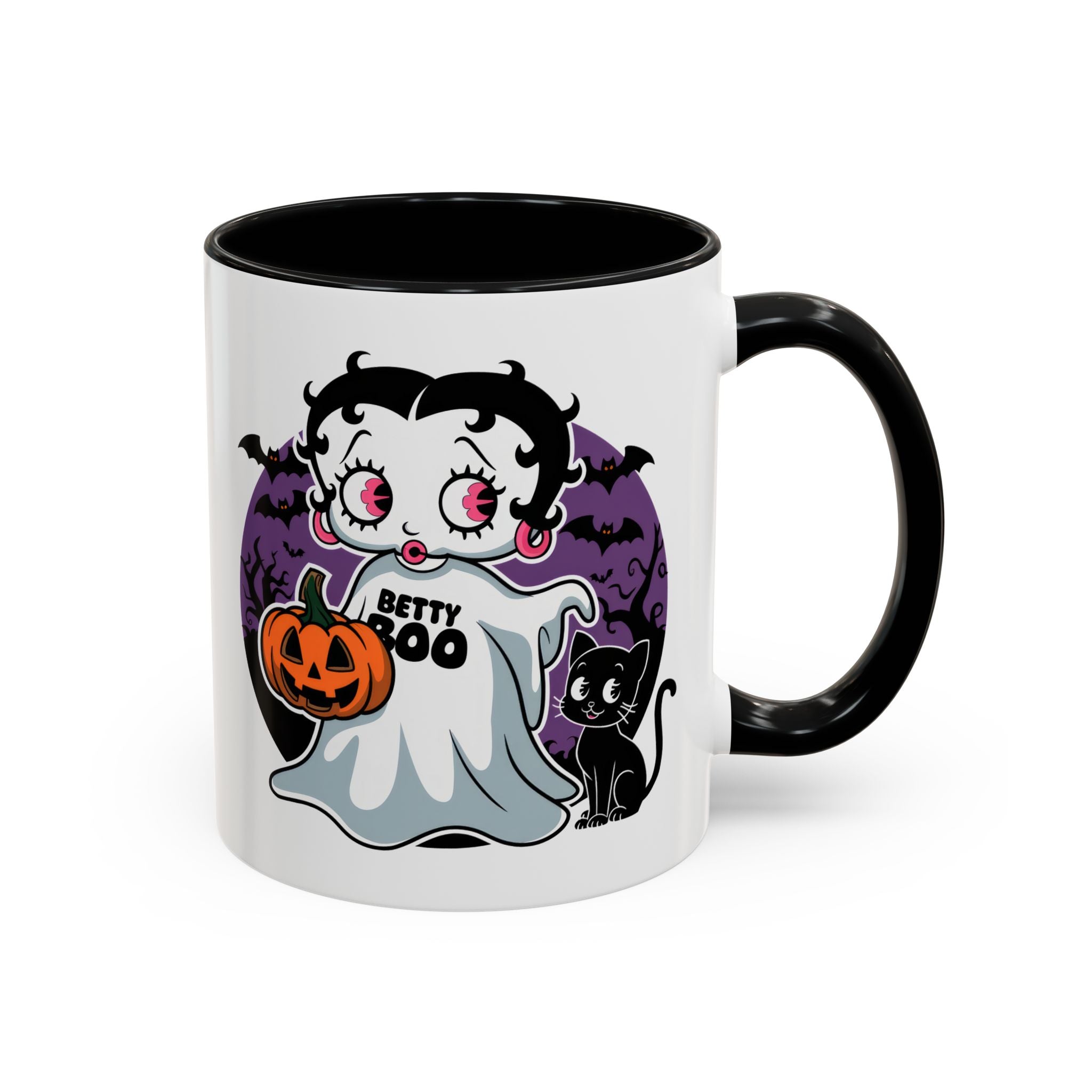Betty Boo Halloween Ghost Mug — Cute Spooky Pumpkin & Black Cat Accent Coffee Cup