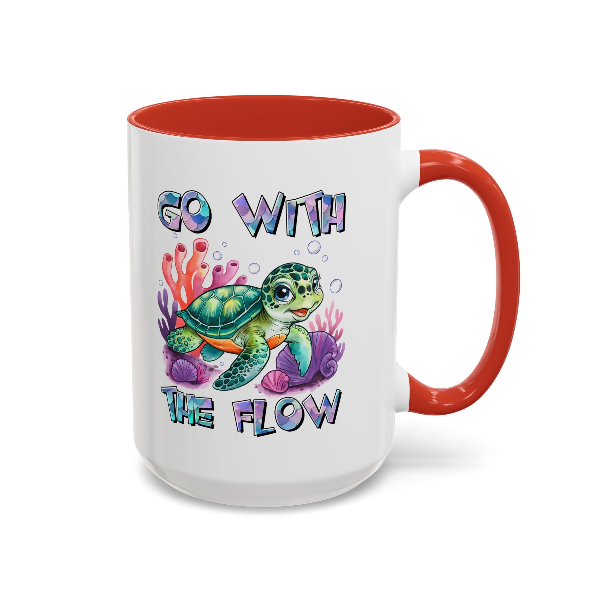 Ocean-Inspired Accent Coffee Mug - 'Go With The Flow' Design turtle