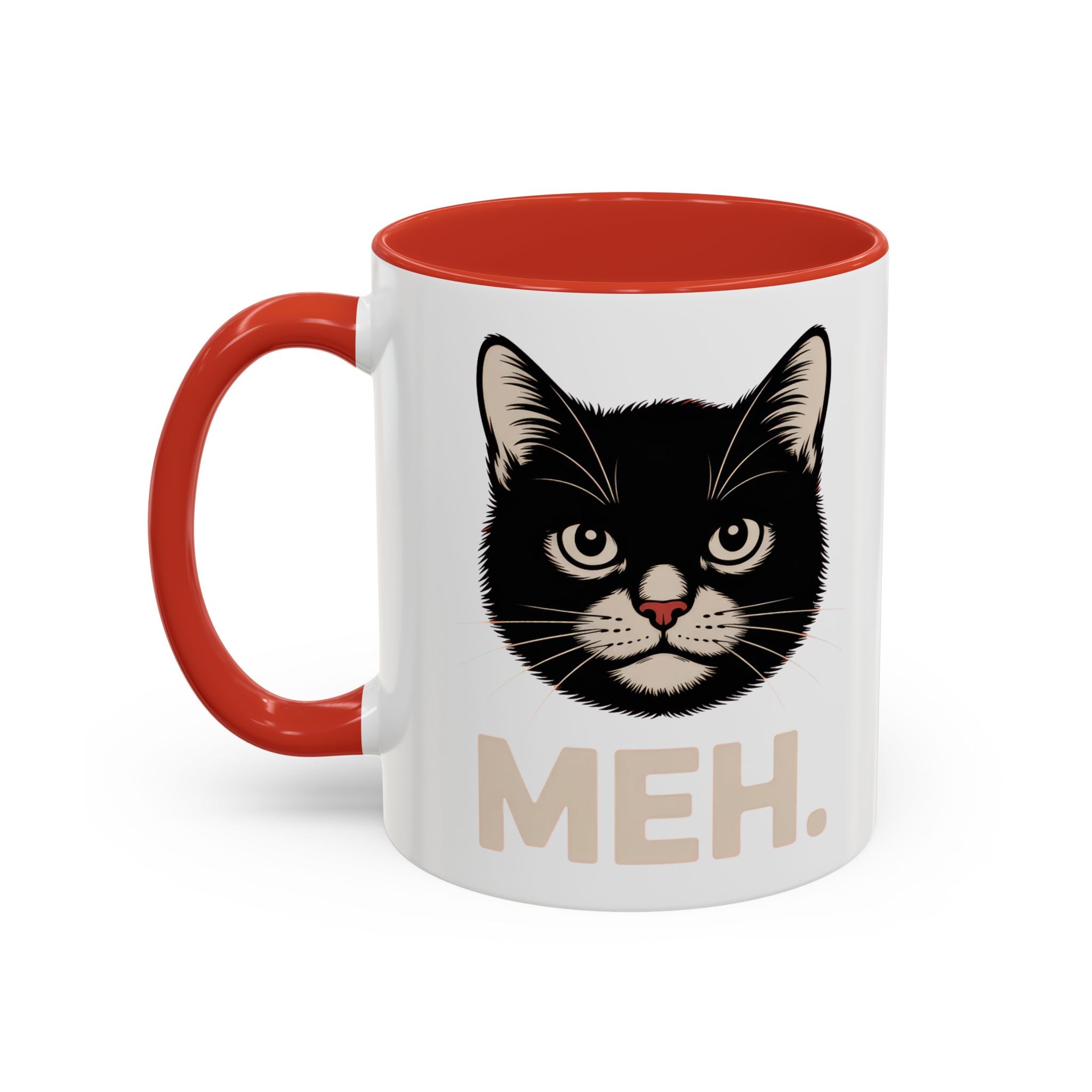 Tuxedo Cat 'MEH.' Accent Coffee Mug — Funny Cat Lover Ceramic Mug