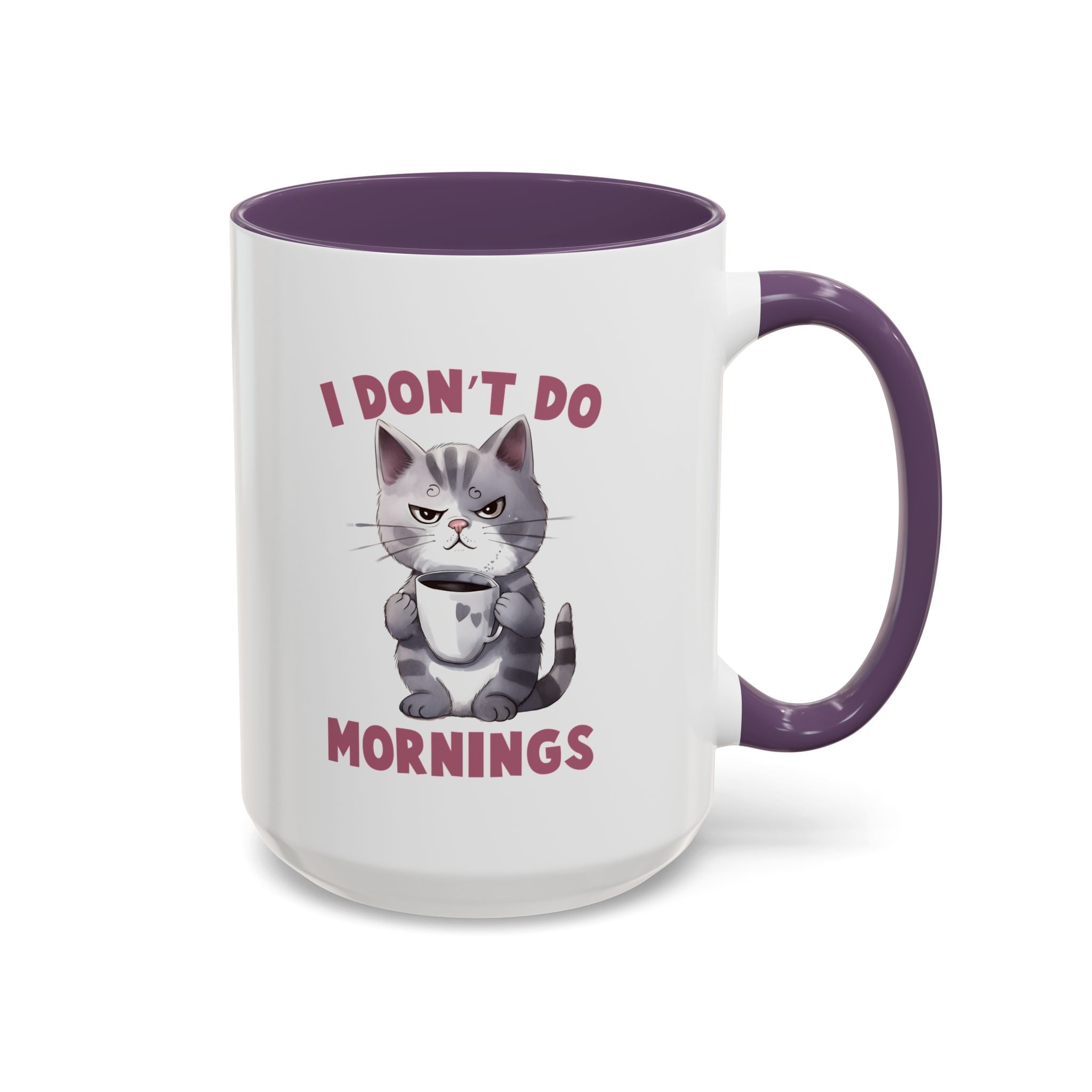 Funny Cat Coffee Mug, Cute Gift for Cat Lovers, I Don't Do Mornings, Black Accent Mug, Coffee Lover's Humor, Gift for Pet Owners