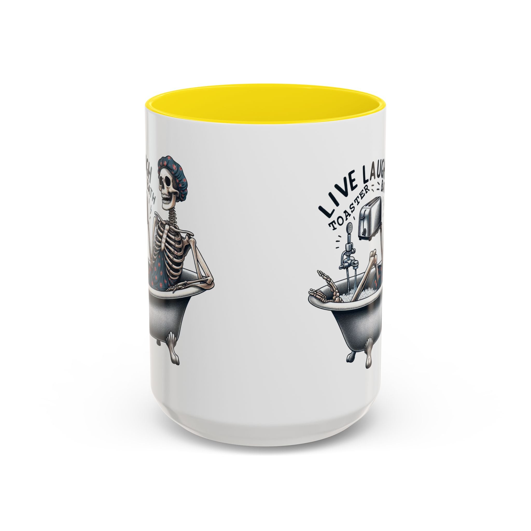 Skeleton Bath Time Coffee Mug, Live Laugh Roast & Relax Skeleton Mug, Funny Gift for Halloween, Quirky Kitchen Decor, Unique Coffee Cup
