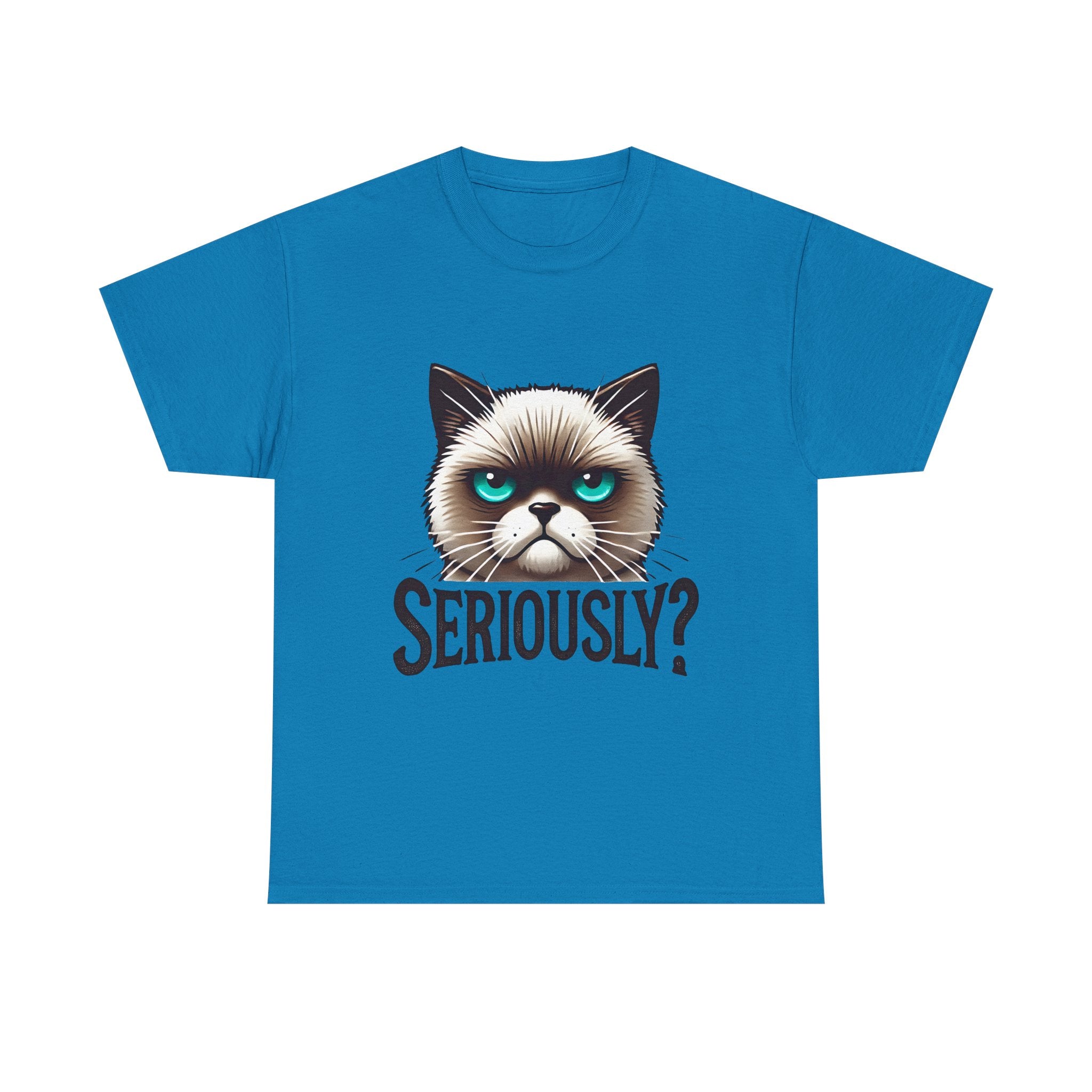 Funny Cat Graphic Tee - 'Seriously?' Unisex Heavy Cotton Shirt