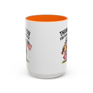 Thank You for Your Service Coffee Mug - 11oz & 15oz Accent Mugs for Veterans Appreciation