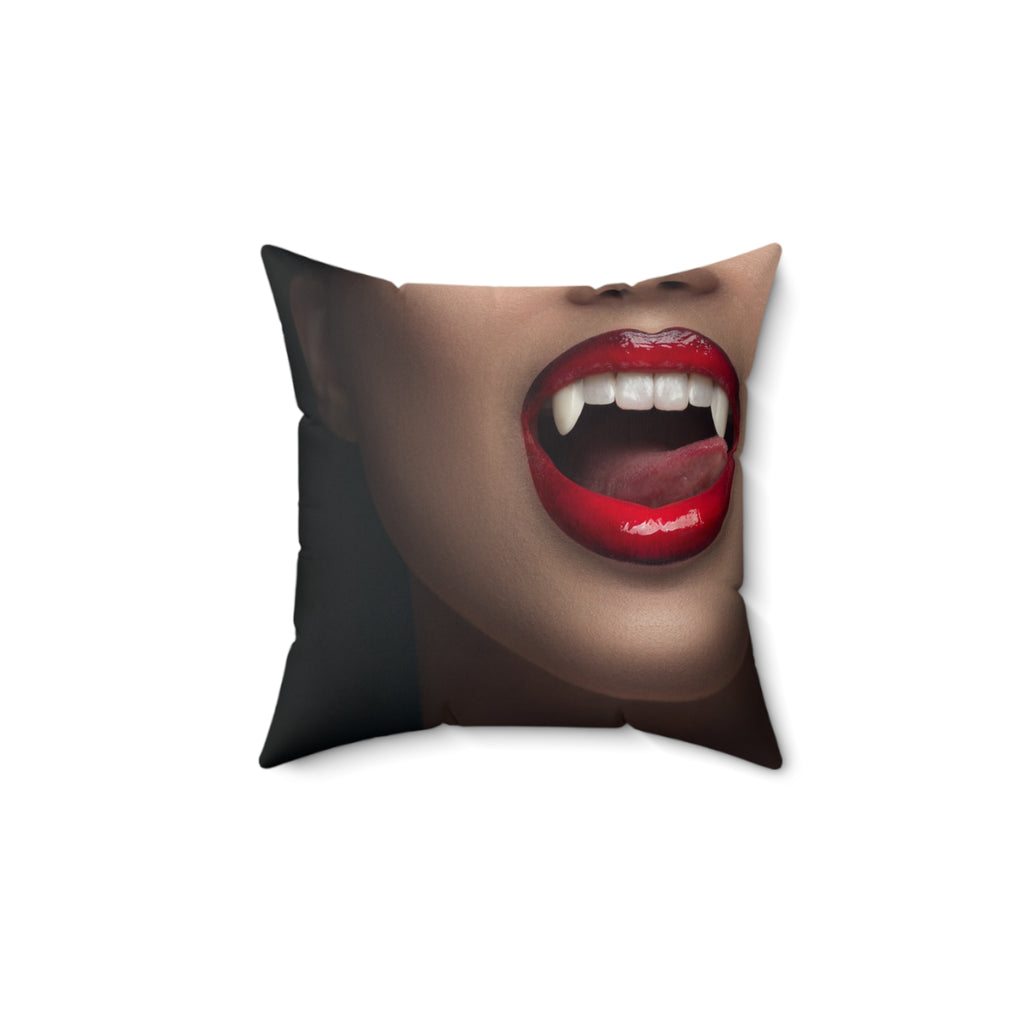 vampire red lips with teeth Spun Polyester Square Pillow