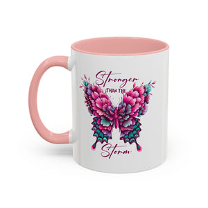 Stronger Than The Storm Accent Coffee Mug - Inspirational Butterfly Design