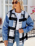 Pocketed Plaid Snap Down Denim Jacket