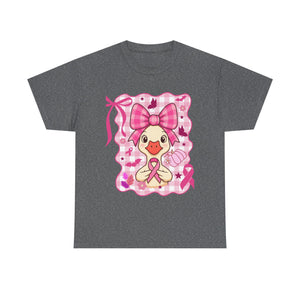Cute Pink Ribbon Duck Tee, Breast Cancer Awareness Shirt, Funny Unisex Cotton T-Shirt, Gift for Her, Cute Animal Apparel