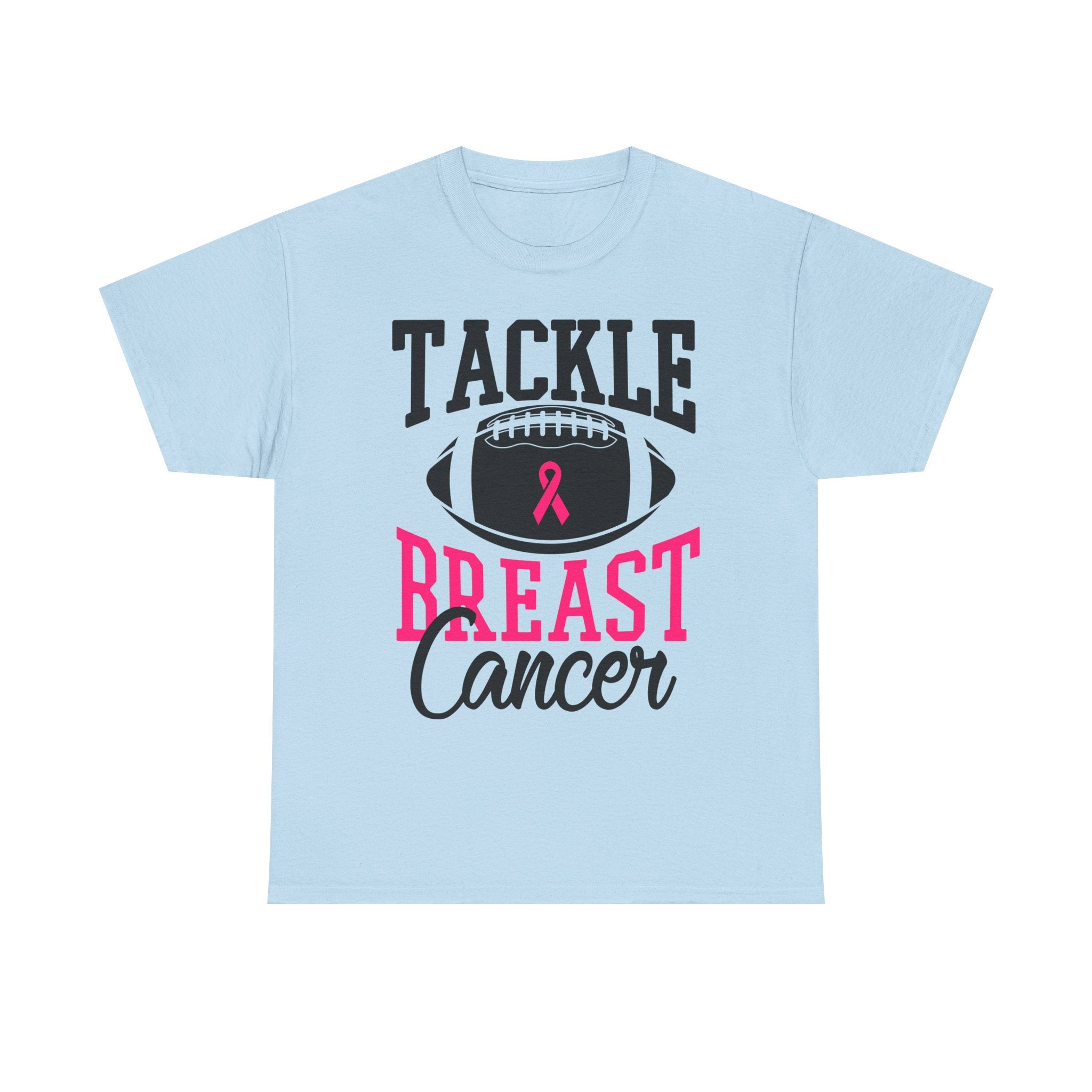 Unisex Heavy Cotton Tee - Tackle Breast Cancer Awareness Shirt, Football Support Tee, Gift for Cancer Fighters, Sports Fundraiser Shirt