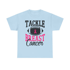 Unisex Heavy Cotton Tee - Tackle Breast Cancer Awareness Shirt, Football Support Tee, Gift for Cancer Fighters, Sports Fundraiser Shirt