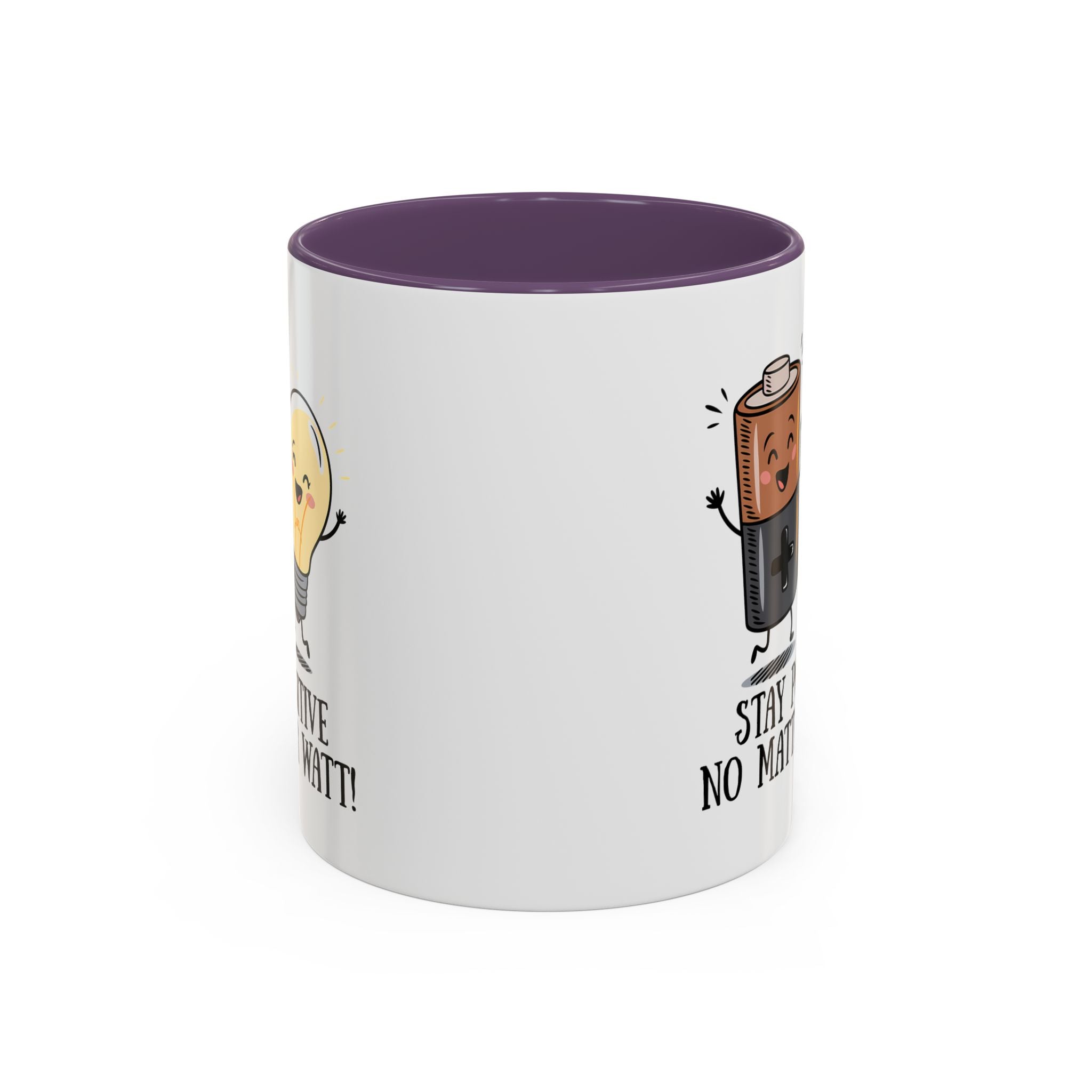 Stay Positive Accent Coffee Mug - 11oz & 15oz - Cute Light Bulb & Battery Design