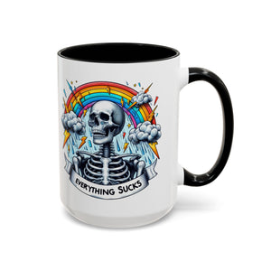 Everything Sucks Skeleton Coffee Mug | 11oz 15oz | Unique Gift for Coffee Lovers, Goth Home Décor, Quirky Humor Mug, Dark Aesthetic
