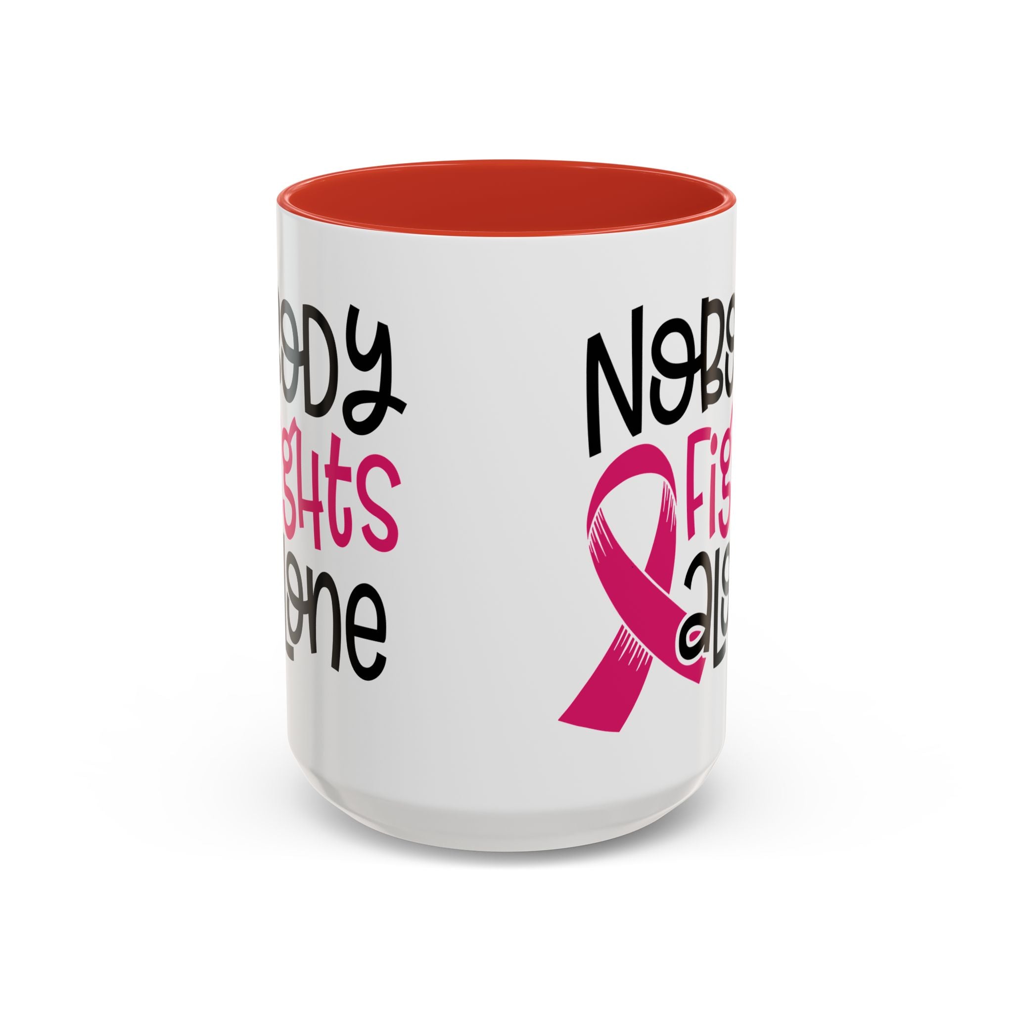 Inspirational Coffee Mug for Support - 'Nobody Fights Alone' | Breast Cancer Awareness Gift, Motivational Mug, Friendship Gift, Self-Care