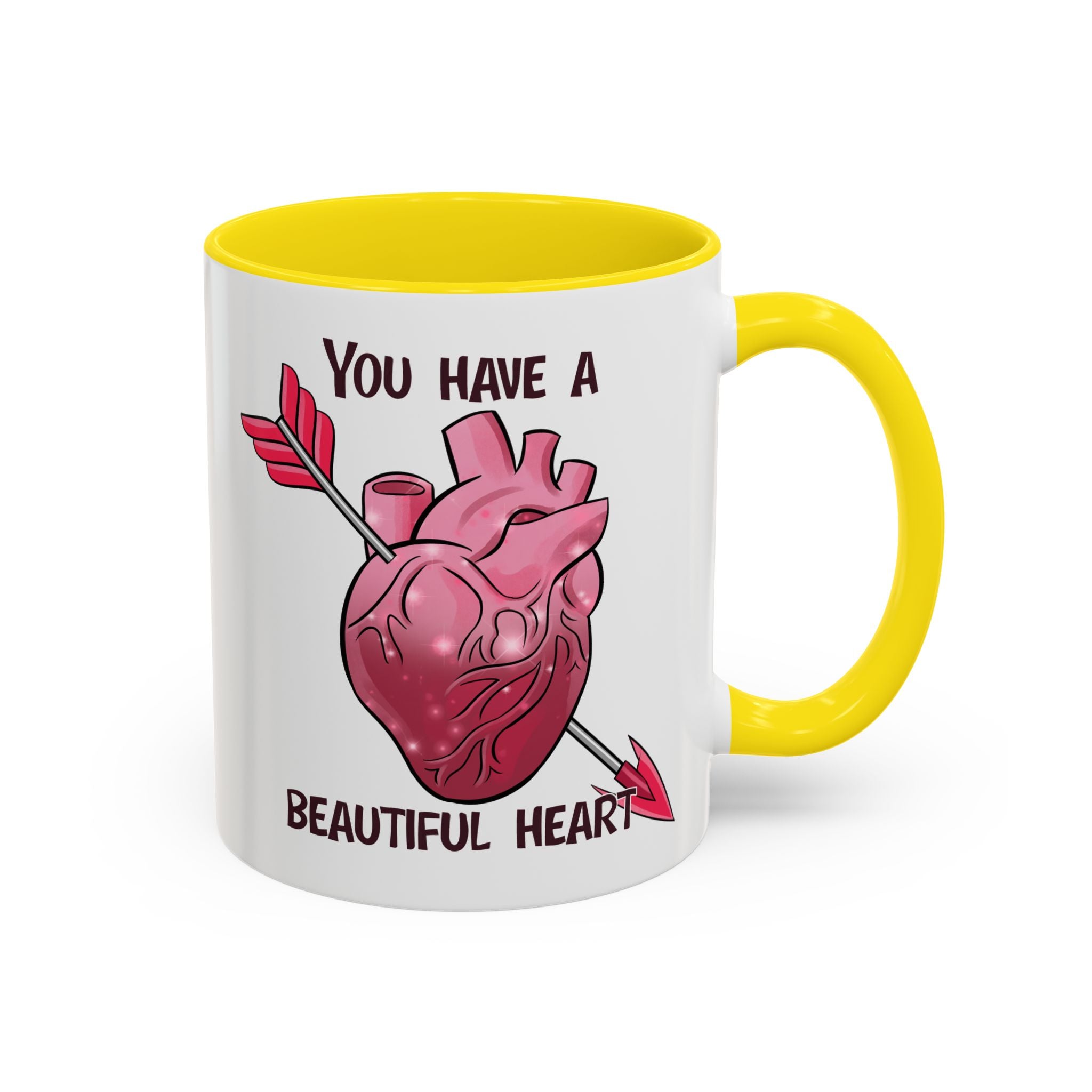 You Have a Beautiful Heart Accent Coffee Mug — Pink Anatomical Heart  Valentine Gift