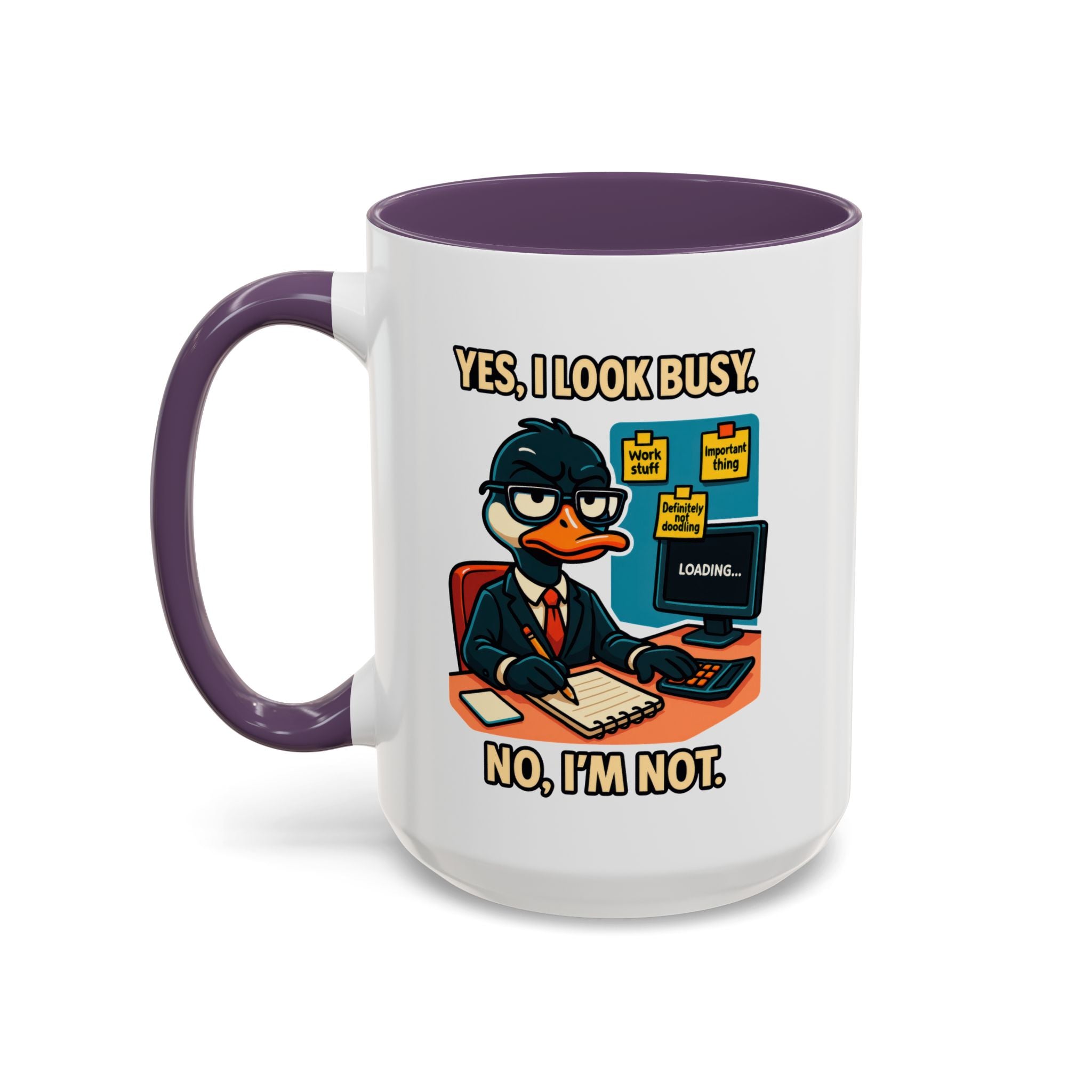 Busy Duck Coffee Mug, Humorous Office Mug, Cute Animal Mug Gift, Quirky Work Mug, Funny Gift for Coworkers