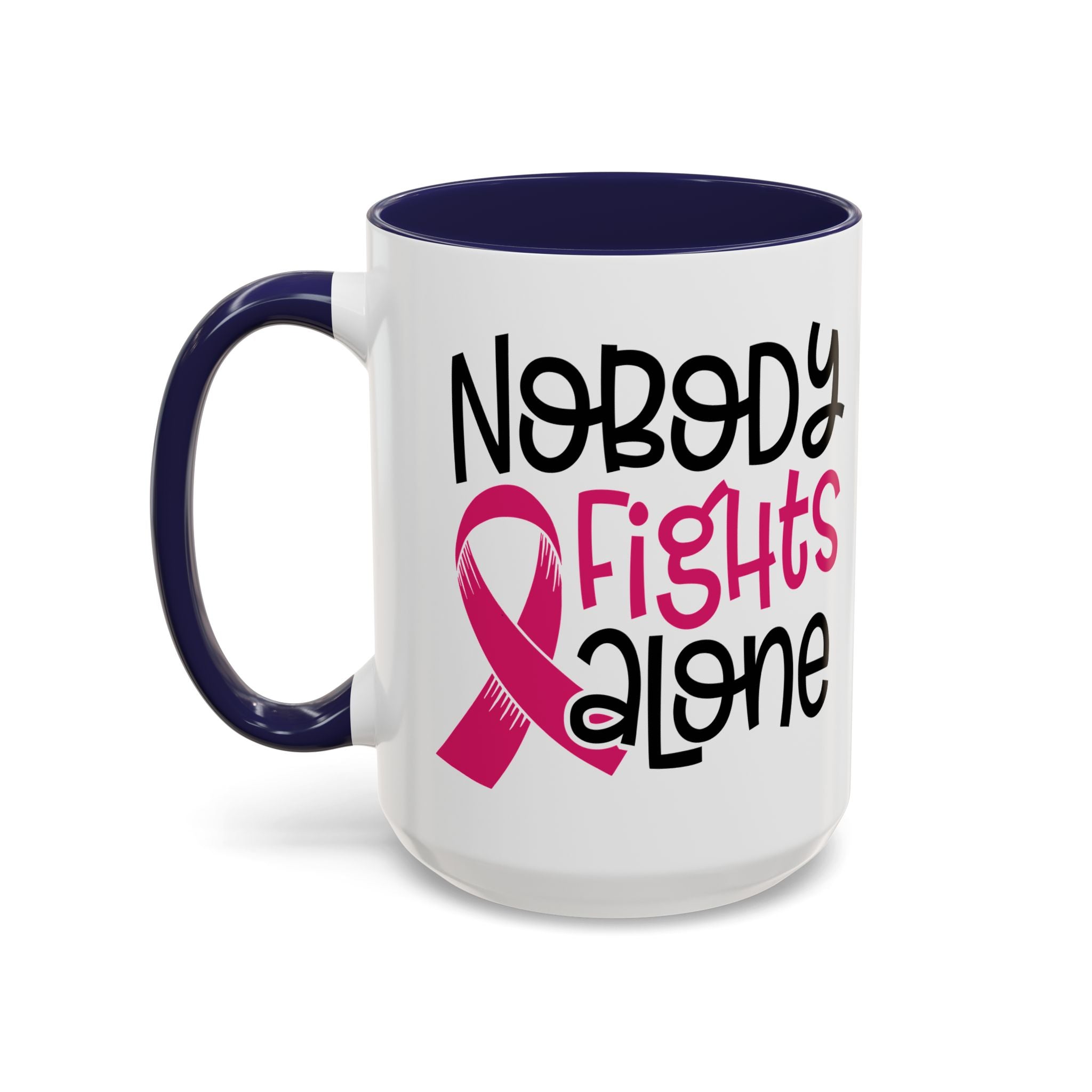 Inspirational Coffee Mug for Support - 'Nobody Fights Alone' | Breast Cancer Awareness Gift, Motivational Mug, Friendship Gift, Self-Care