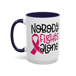 Inspirational Coffee Mug for Support - 'Nobody Fights Alone' | Breast Cancer Awareness Gift, Motivational Mug, Friendship Gift, Self-Care