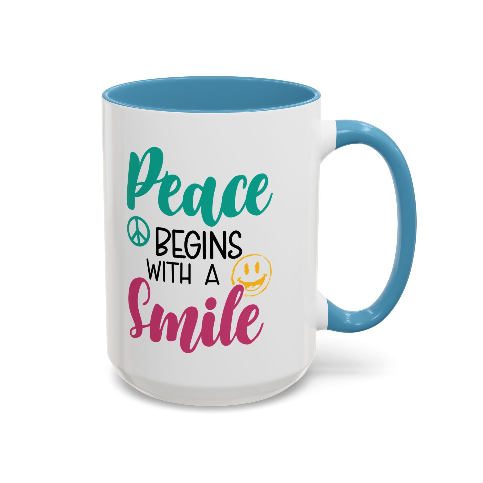 Inspirational Peace Coffee Mug - "Peace Begins with a Smile" - 11oz & 15oz
