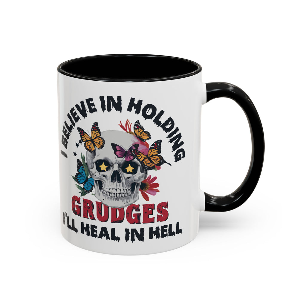 Grudge-Holder Coffee Mug - 11 & 15oz Ceramic with Floral Skull Design gothic horror art