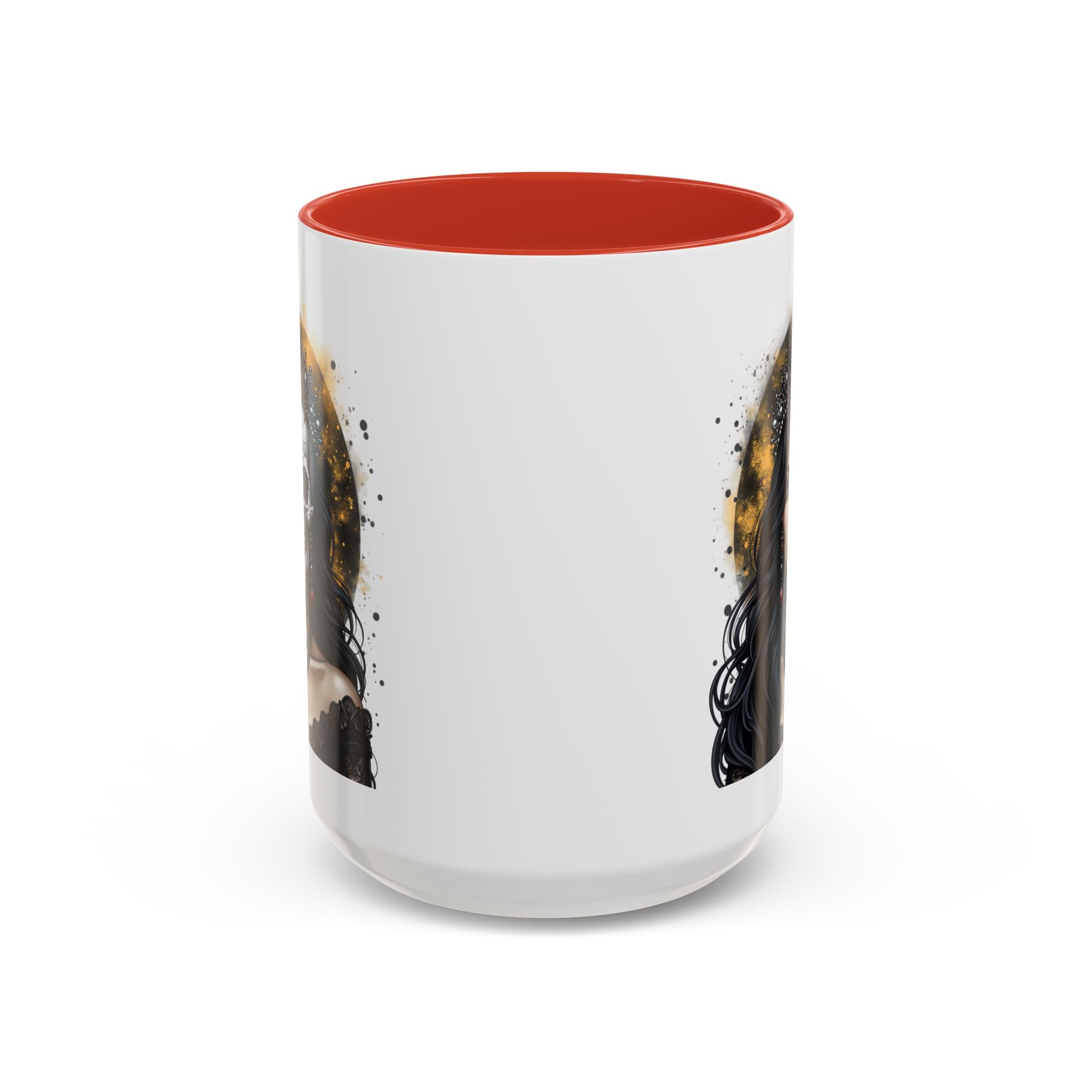 Gothic Art Accent Mug - Artistic Skull & Lady Design, Unique Coffee Cup for Halloween, Gift for Her, Decorative Kitchenware, Dark Aesthetic