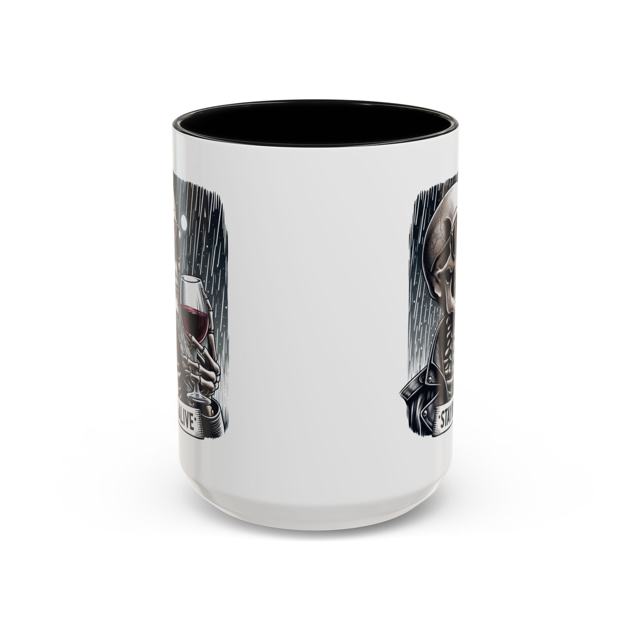 Stylish Skull Coffee Mug, Gothic Drinkware, Staying Alive Gift for Halloween, Funny Office Mug, Alternative Drinkware