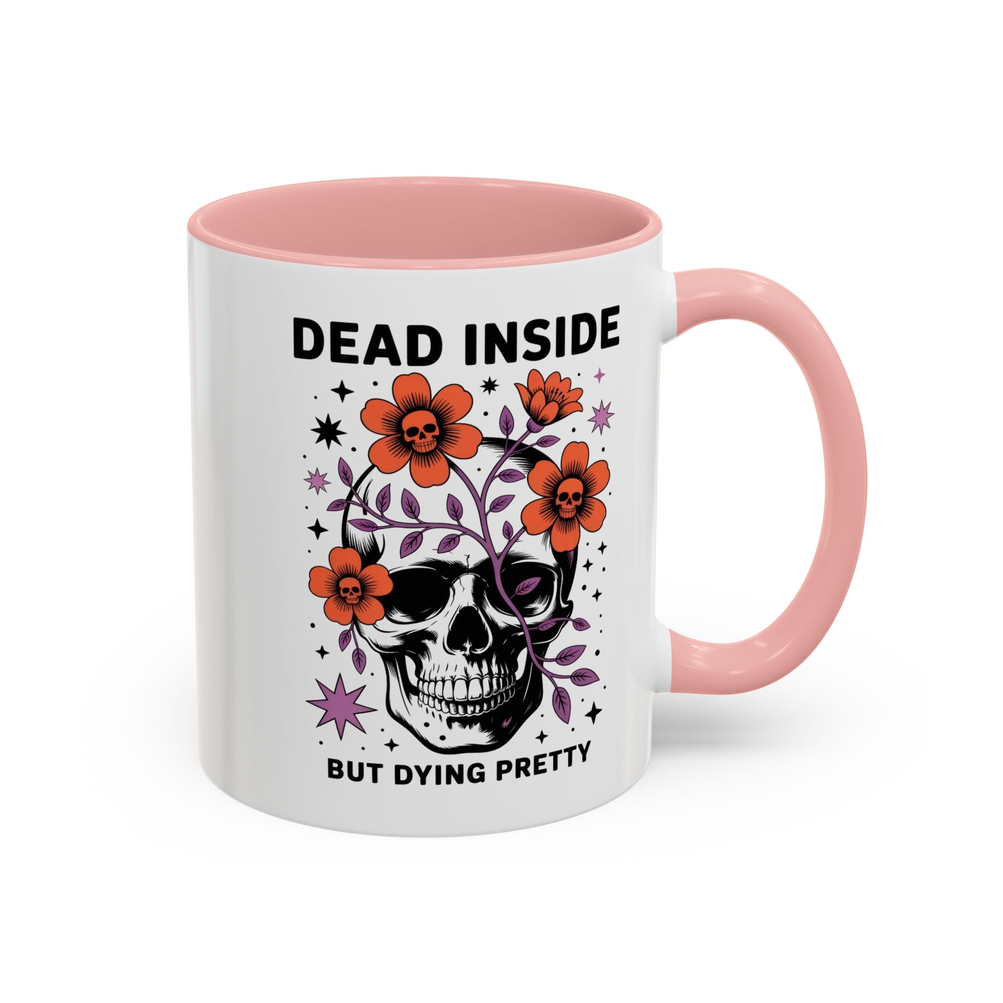 Dead Inside But Dying Pretty Accent Coffee Mug — Floral Skull 11/15oz